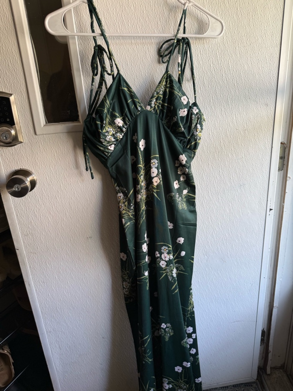 Green Floral Satin Maxi Dress